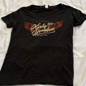 Harley-Davidson Black Tee with Red and Orange Wings